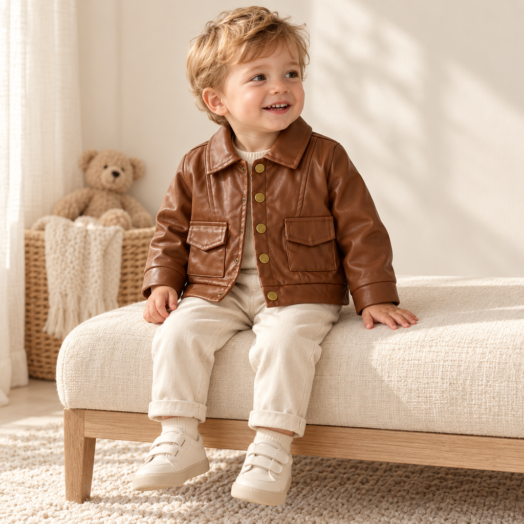 A child wearing The Leather-Look Utility Jacket