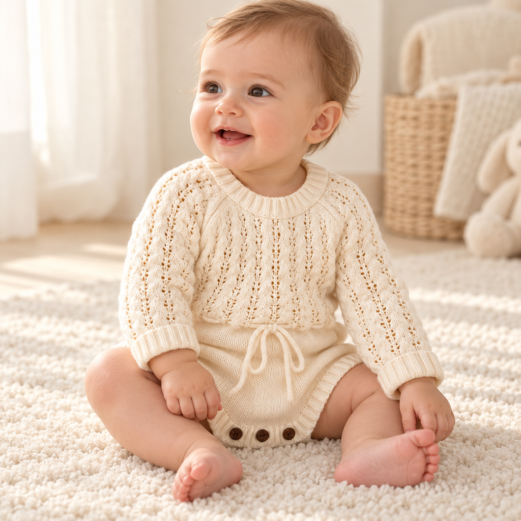 A child wearing The Pointelle Knit Baby Romper