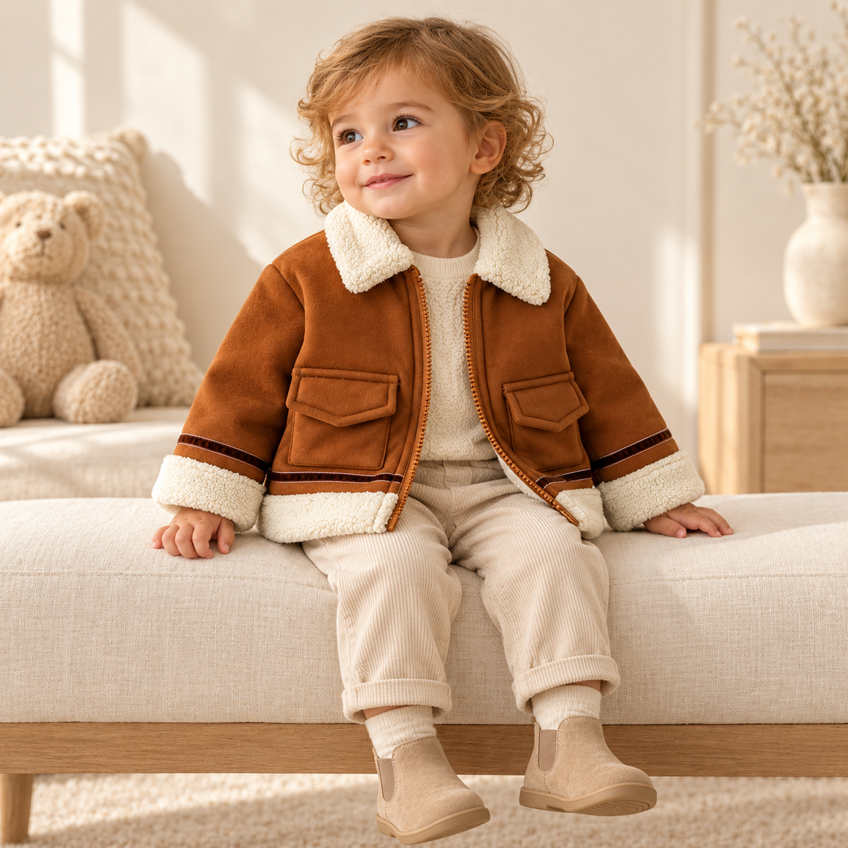 A child wearing The Contrast-Trim Fleece Jacket