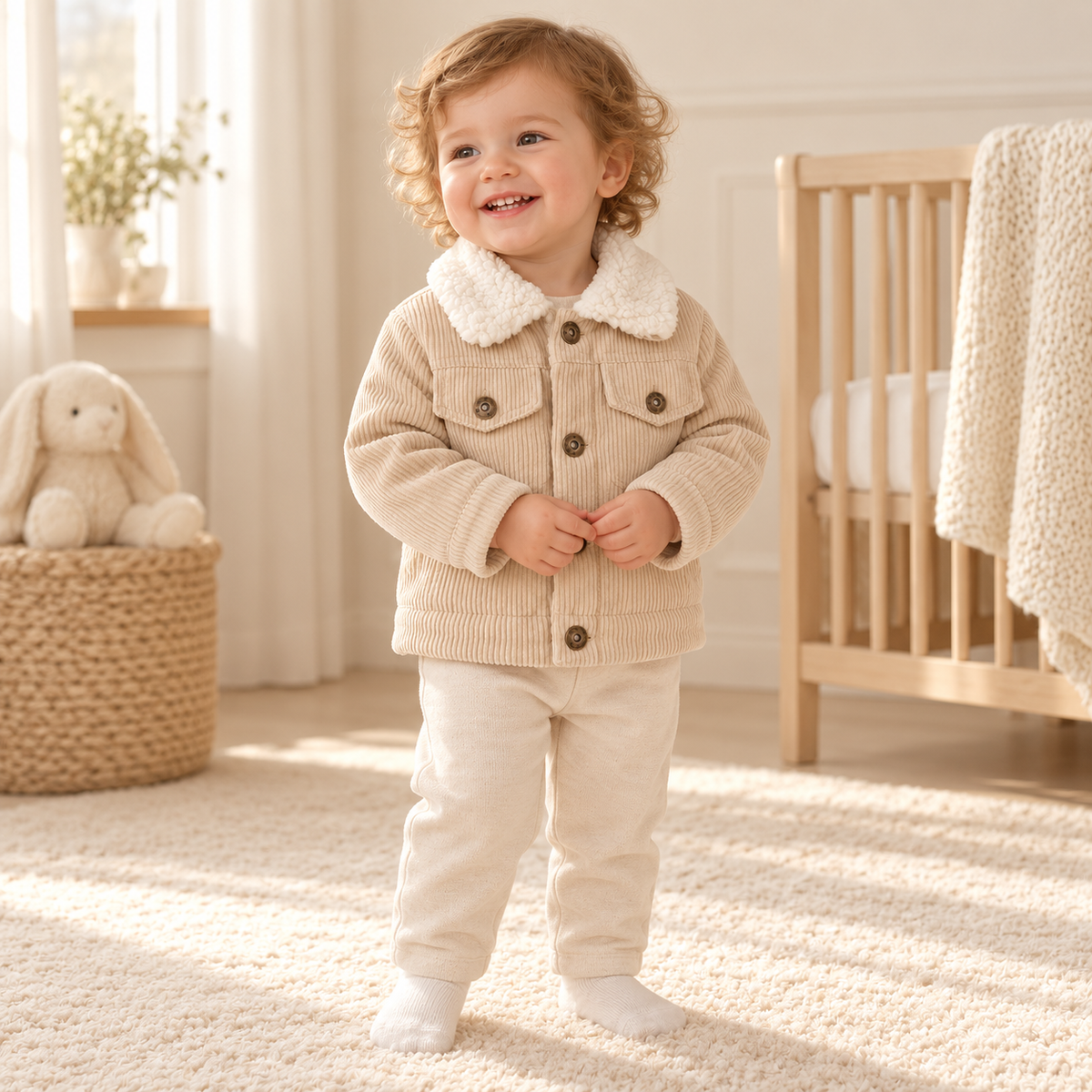 A child wearing The Plush-Collar Button Coat