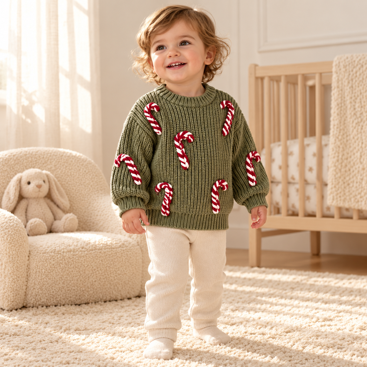 A child wearing The Candy Cane Knit Sweater