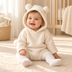 A child wearing The Bear-Ear Hooded Knit Bodysuit