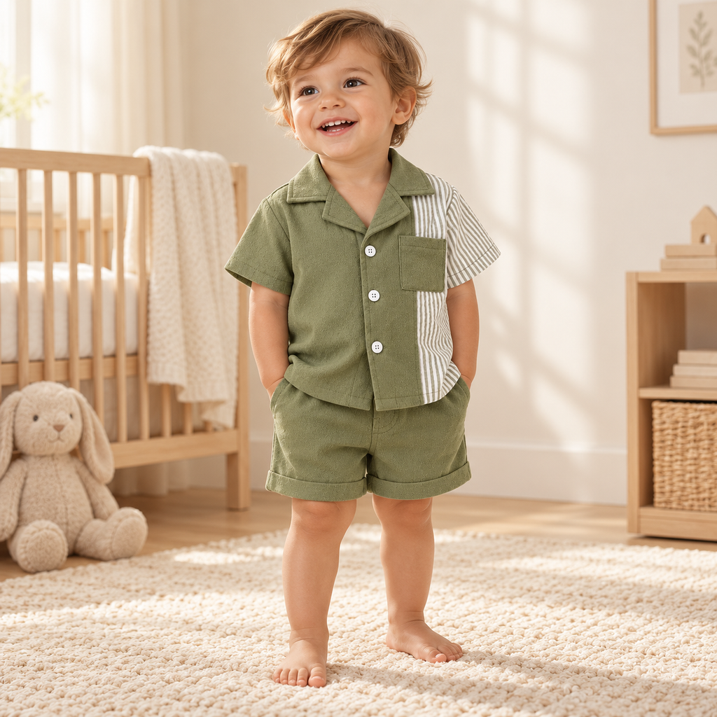 A child wearing The Patchwork Shirt & Shorts Set