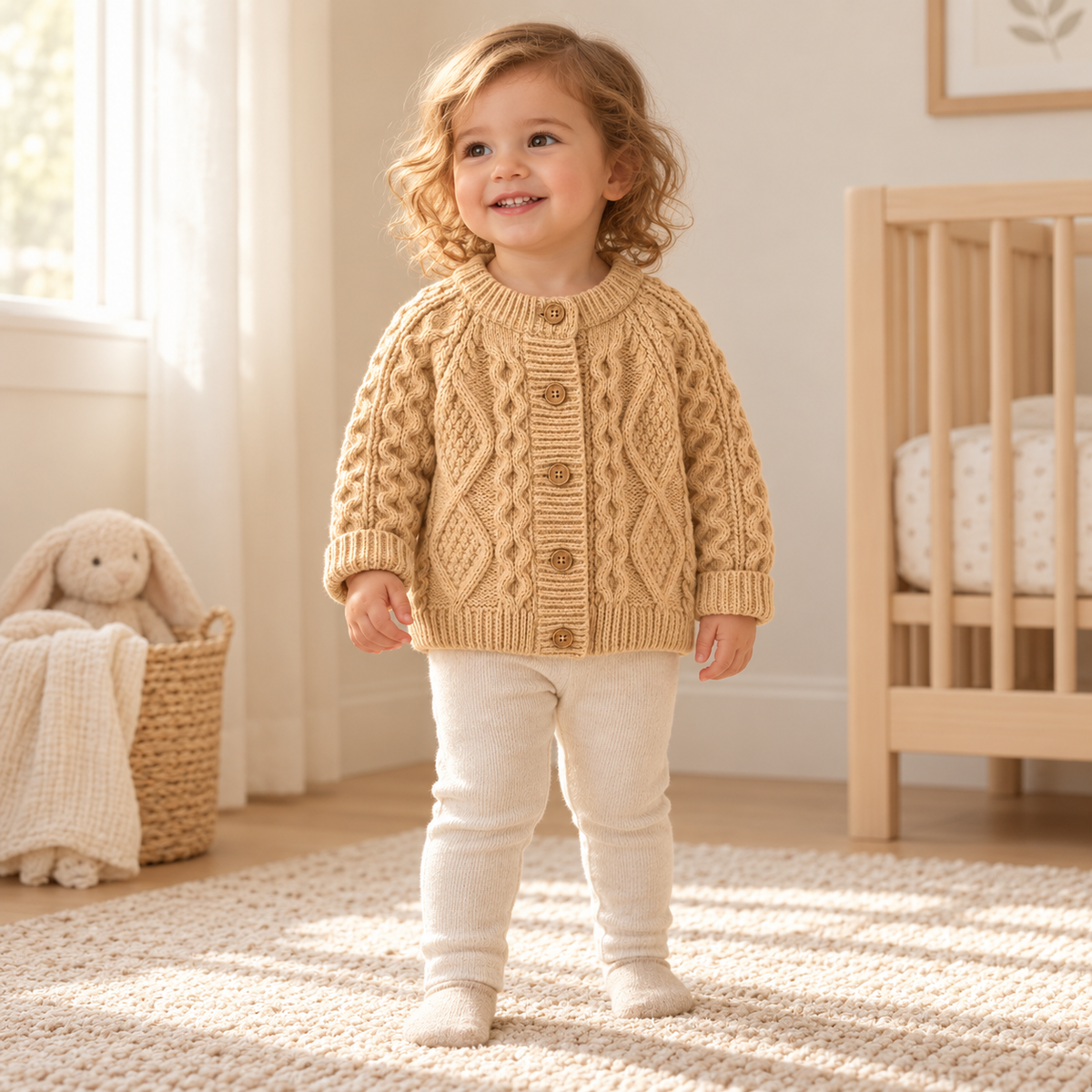 A child wearing The Textured Cable Button Cardigan