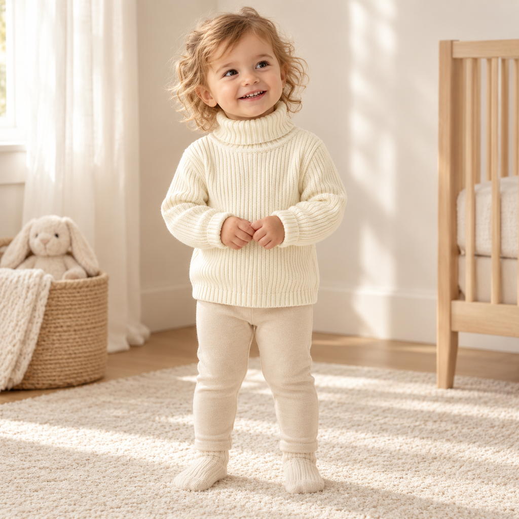 A child wearing The Fine Knit High-Neck Sweater