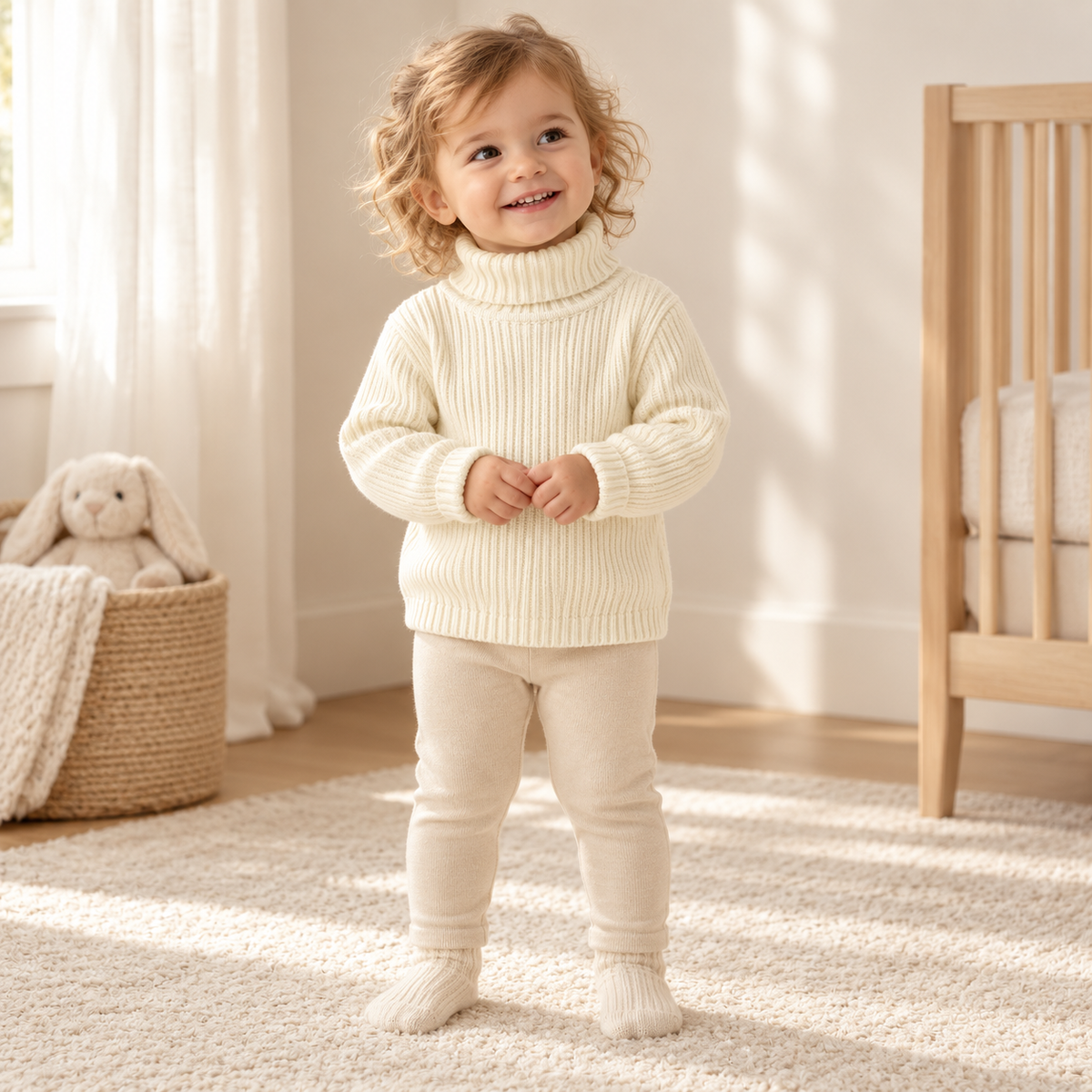 A child wearing The Fine Knit High-Neck Sweater