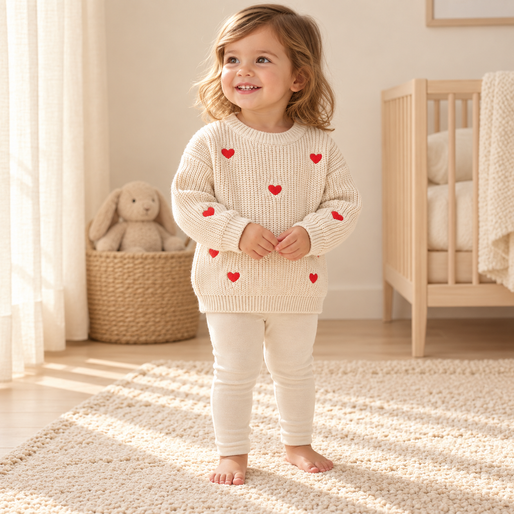 A child wearing The Little Heart Knit Sweater