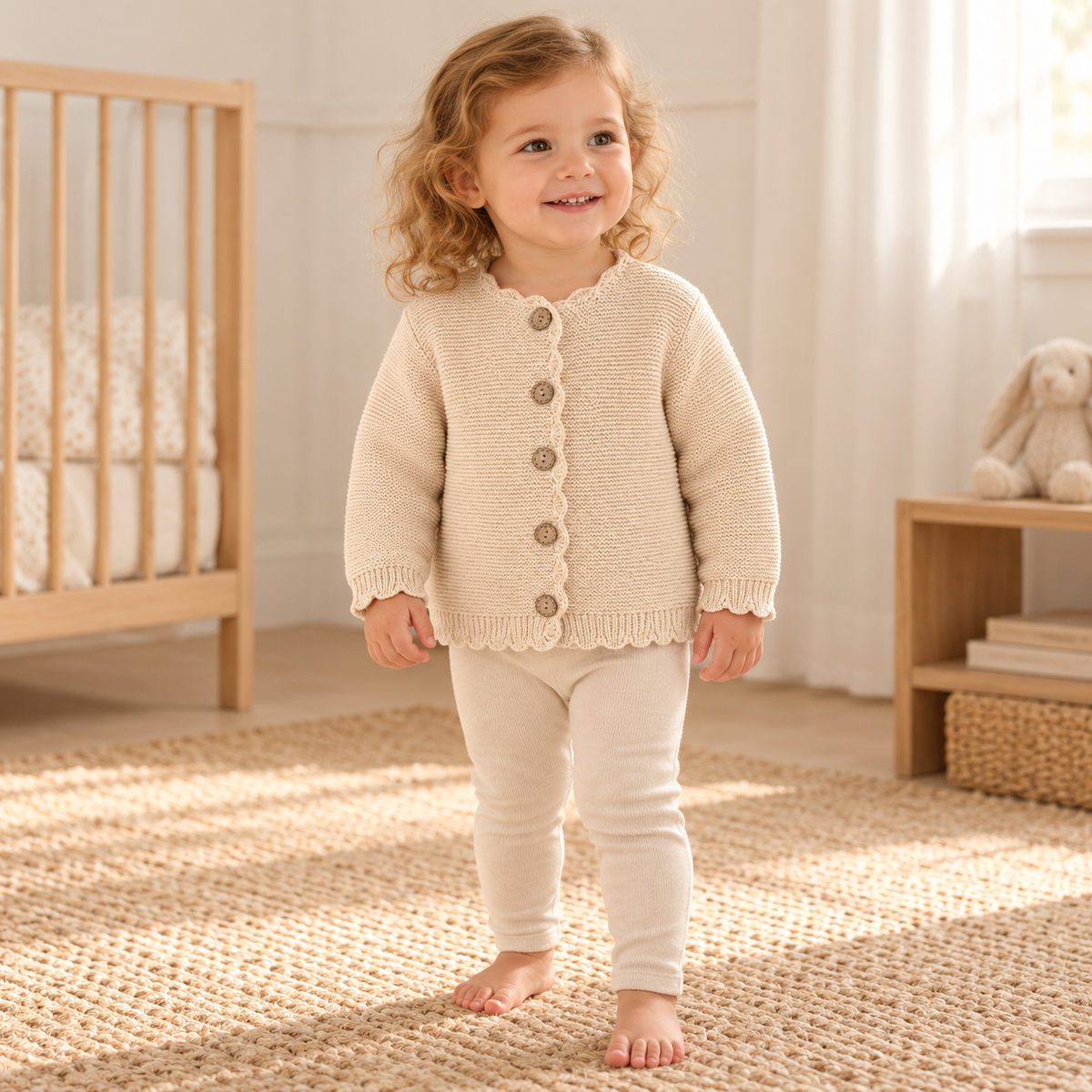 A child wearing The Scallop-Edge Knit Cardigan