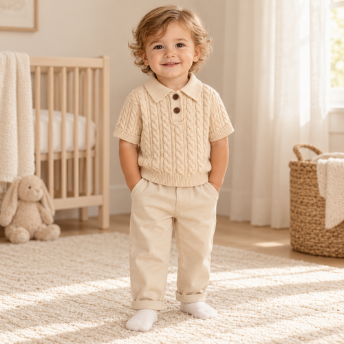 A child wearing The Cable Knit Short-Sleeve Polo