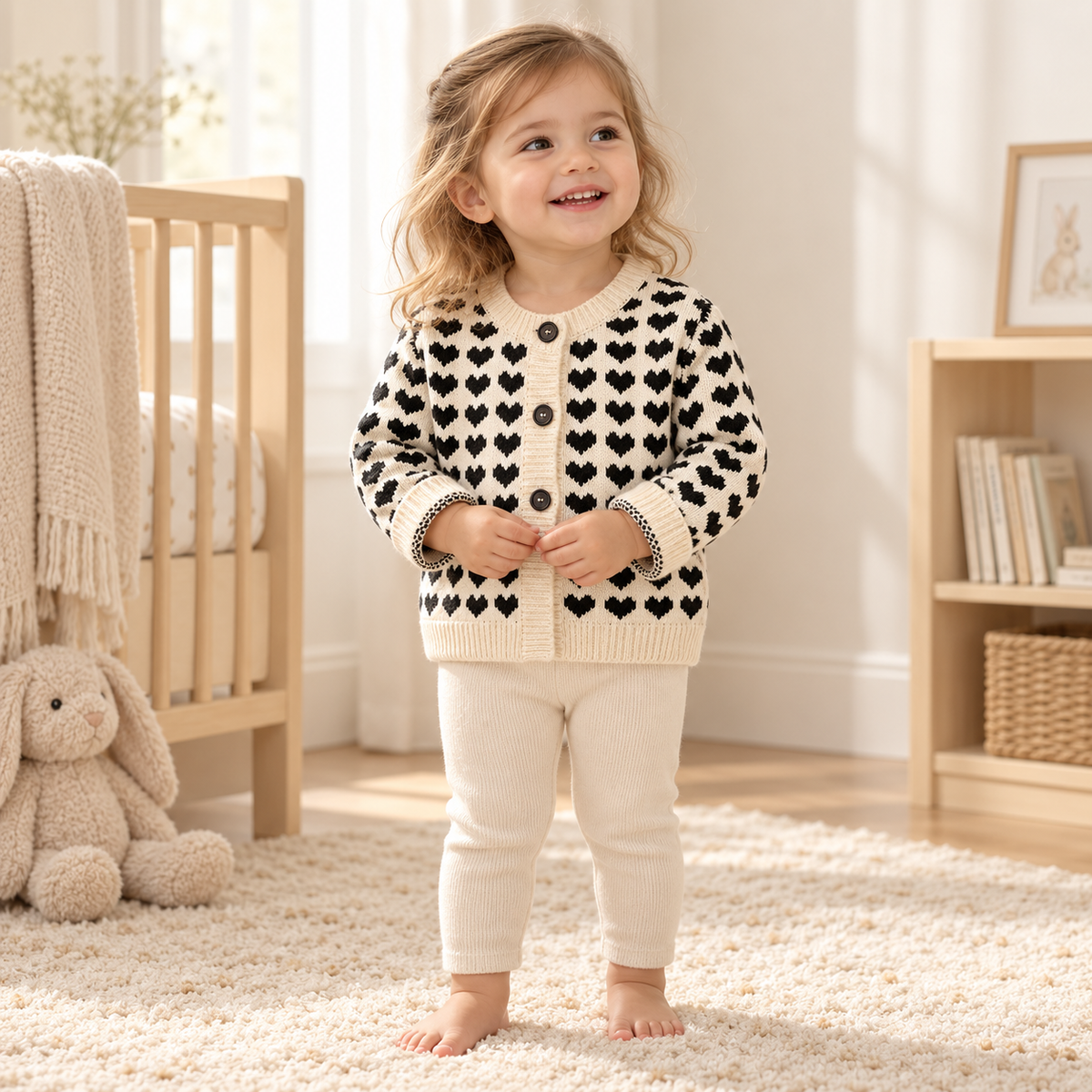 A child wearing The Heart Jacquard Knit Cardigan