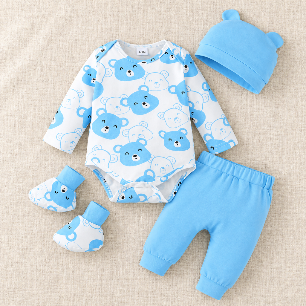 The Little Bear Four-Piece Outfit on ivory linen