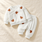 The Little Bear Plush Two-Piece Set on ivory linen