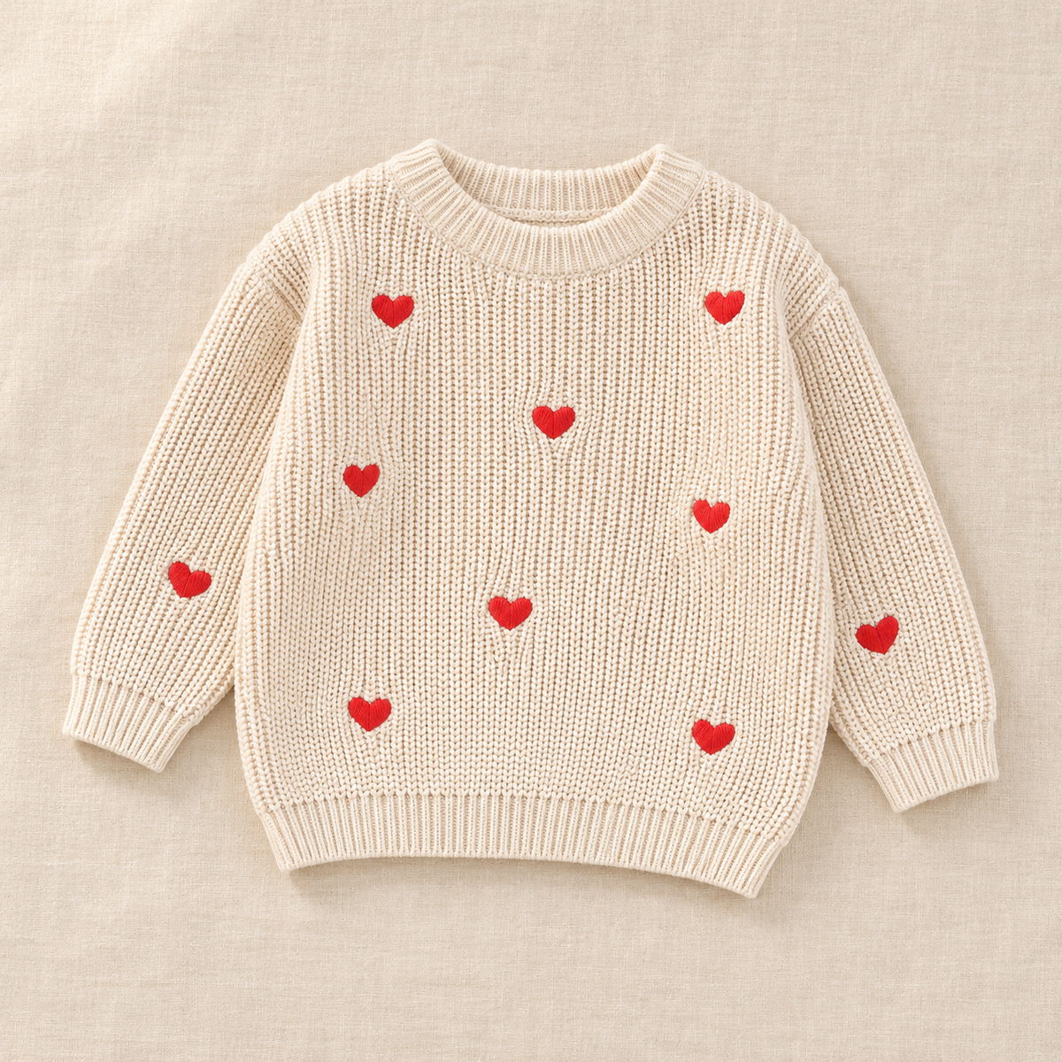 The Little Heart Knit Sweater on ivory linen