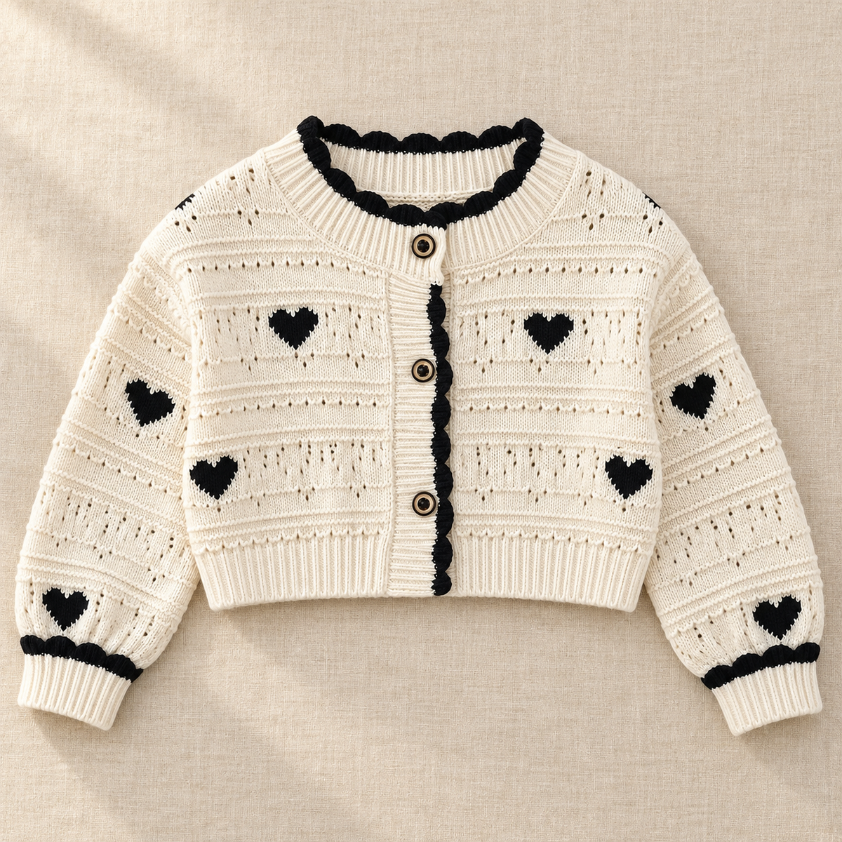 The Little Heart Trim Cardigan on ivory linen