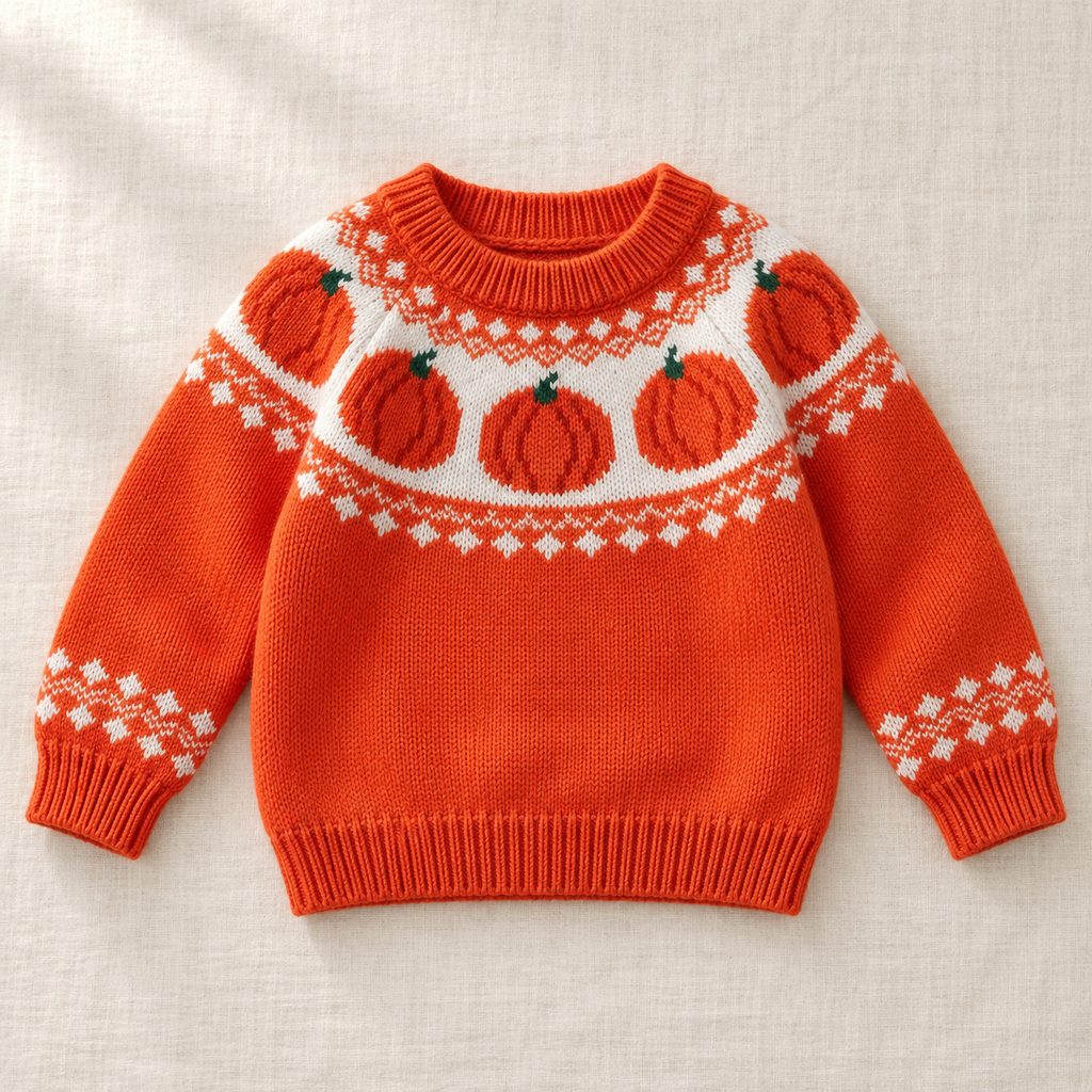 The Little Pumpkin Knit Sweater on ivory linen