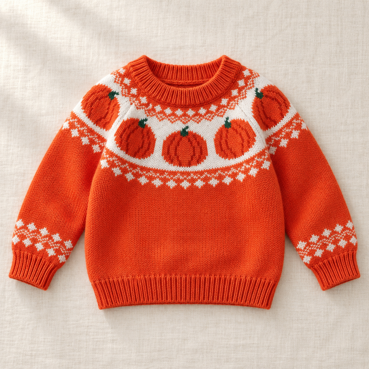 The Little Pumpkin Knit Sweater on ivory linen
