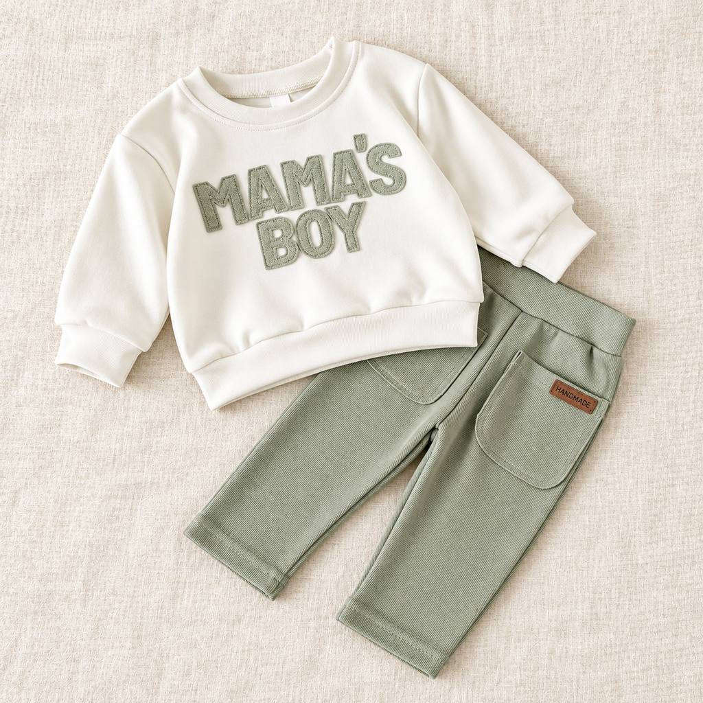 The Mama’s Boy Two-Piece Outfit on ivory linen