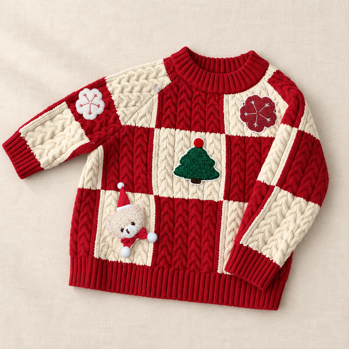 Christmas Patchwork Knit Sweater — front view