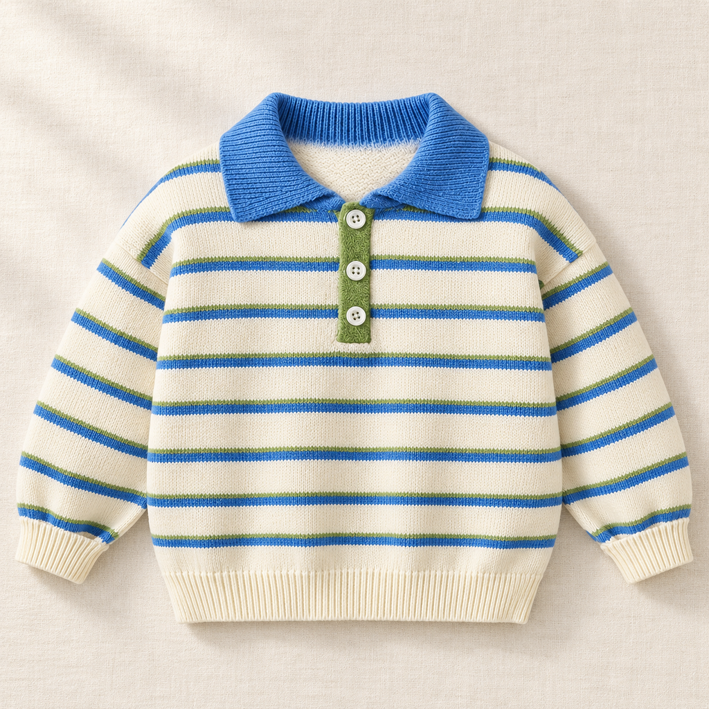 Blue-Collar Stripe Knit Polo — front view