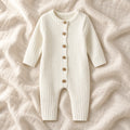 The Chunky Rib Baby Romper — milk white on ivory linen