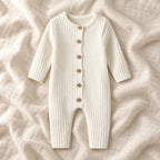 The Chunky Rib Baby Romper — milk white on ivory linen