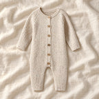 The Chunky Rib Baby Romper — vanilla sprinkles on ivory linen