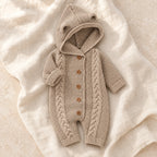 The Hooded Knit Baby Romper — Style 02 studio product photo
