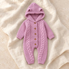 The Hooded Knit Baby Romper — Style 03 studio product photo