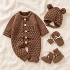 The Newborn Knit Wardrobe — Cocoa, Complete Set in boutique studio photograph