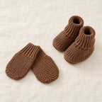The Newborn Knit Wardrobe — Cocoa, Booties & Mittens in boutique studio photograph