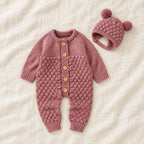 The Newborn Knit Wardrobe — Rose, Romper & Hat in boutique studio photograph