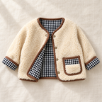 The Reversible Plaid & Teddy Jacket on ivory linen