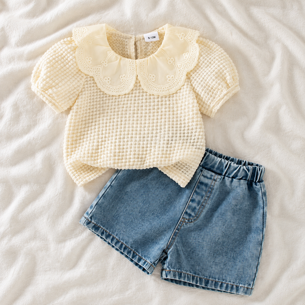 The Ruffle-Collar Top & Shorts Set on ivory linen
