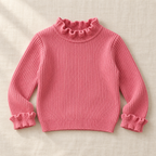 The Ruffle-Neck Rib Knit Sweater on ivory linen