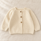 The Seed-Stitch Button Cardigan on ivory linen