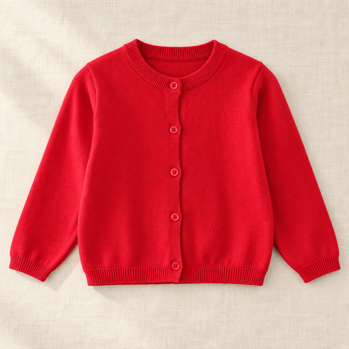 The Simple Button Knit Cardigan on ivory linen