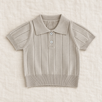The Knit Polo & Shorts Separates — Beige Polo, laid flat on ivory linen