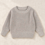 The Everyday Textured Knit Sweater — Gray · Flecked Knit, laid flat on ivory linen