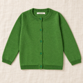The Everyday Fine Knit Cardigan — Green, laid flat on ivory linen