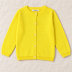 The Everyday Fine Knit Cardigan — Yellow, laid flat on ivory linen