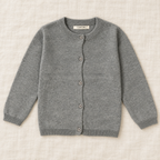 The Everyday Fine Knit Cardigan — Gray, laid flat on ivory linen