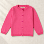 The Everyday Fine Knit Cardigan — Dusty Rose, laid flat on ivory linen