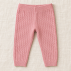 The Everyday Rib Knit Leggings — Pink, laid flat on ivory linen