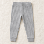 The Everyday Rib Knit Leggings — Light Gray, laid flat on ivory linen