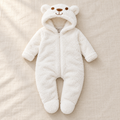 The Bear Hooded Baby Footie studio photograph on ivory linen
