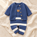The Blue Knit Jacket & Romper Set studio photograph on ivory linen