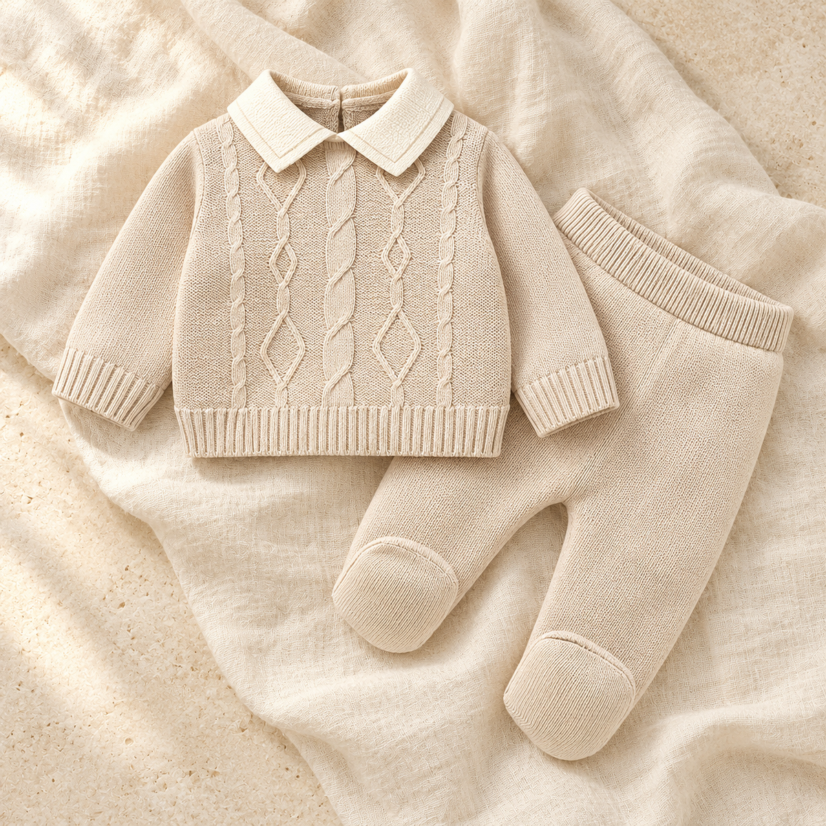 The Knit Top & Legging Set studio photograph on ivory linen