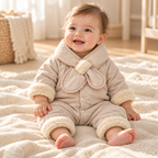 Baby wearing The Retro Plush Baby Romper in a warm nursery
