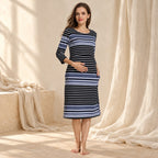 Striped Three-Quarter Sleeve Nursing Dress, GRAY, worn or used by an adult model