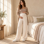 Drawstring Wide-Leg Maternity Trousers, Apricot, worn or used by an adult model